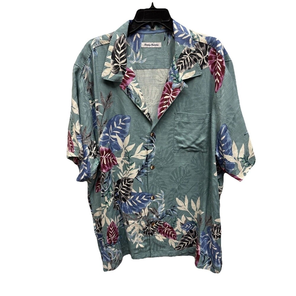 Tommy Bahama Silk Camp Shirt Hibiscus Floral Palm Men XXL 2XL Shirt Sleeve